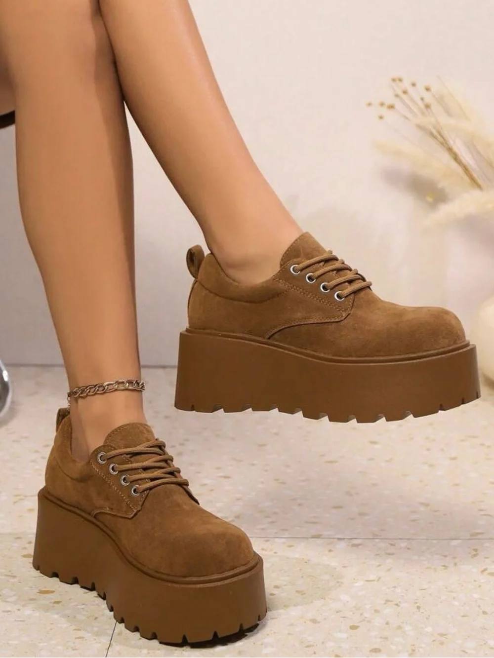 Women’s Platform Lace-Up Sneakers in Brown - Picture 4 of 13
